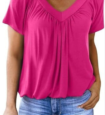 Ruched V-Neck Casual Loose-Fit Blouse