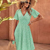 Elegant Floral V-Neck Wrap Dress