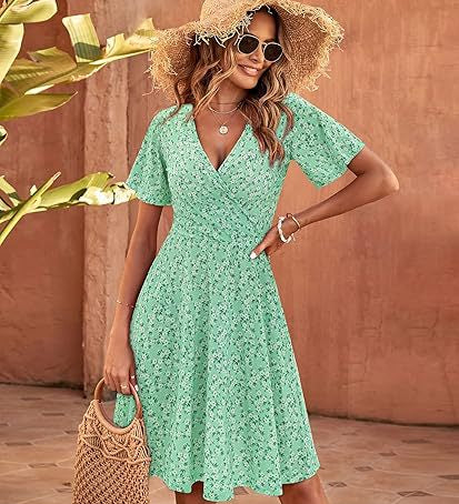 Elegant Floral V-Neck Wrap Dress