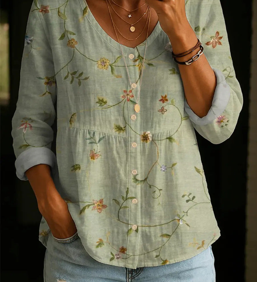 Wildflower Print Boho Button Blouse
