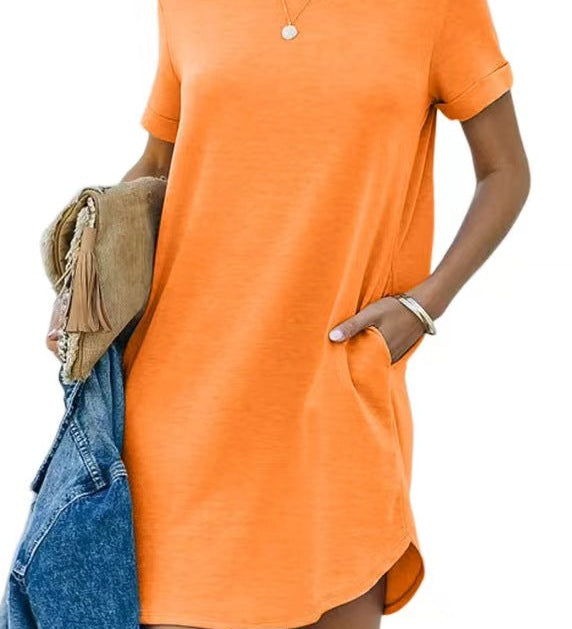 Pocket Casual Loose T-Shirt Mini Dress