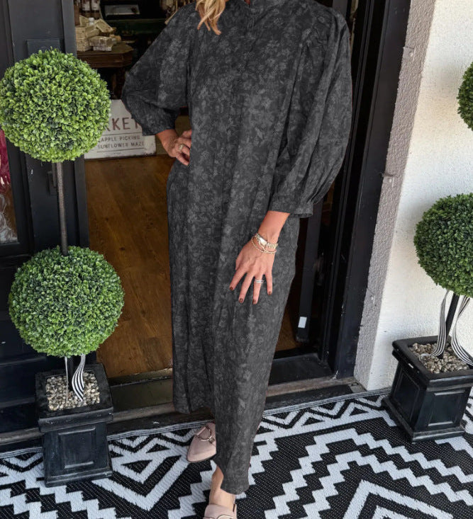 Floral Print Vintage Puff-Sleeve Maxi Dress