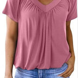 Ruched V-Neck Casual Loose-Fit Blouse