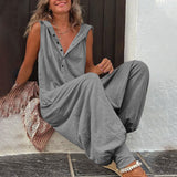 Comfortable Button Front Sleeveless Jumpsuit