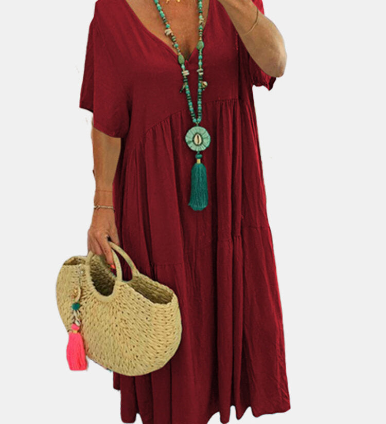 Tiered Boho V-Neck Loose Maxi Dress