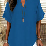 V-Neck Casual Loose-Fit Chiffon Blouse