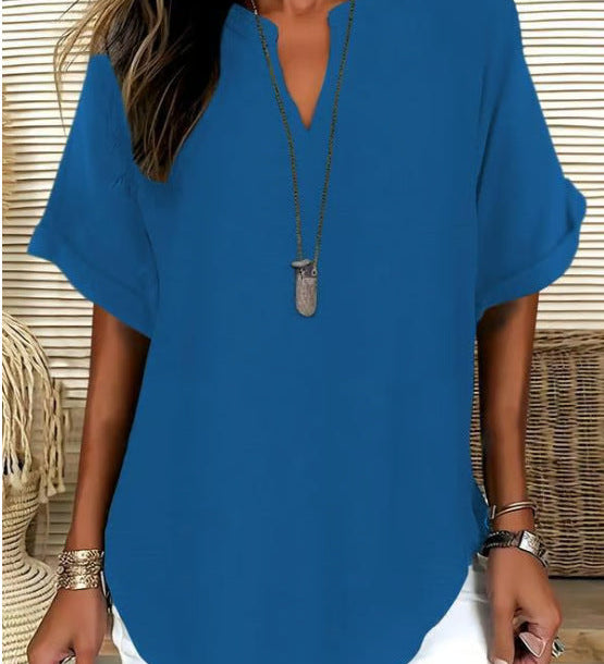 V-Neck Casual Loose-Fit Chiffon Blouse