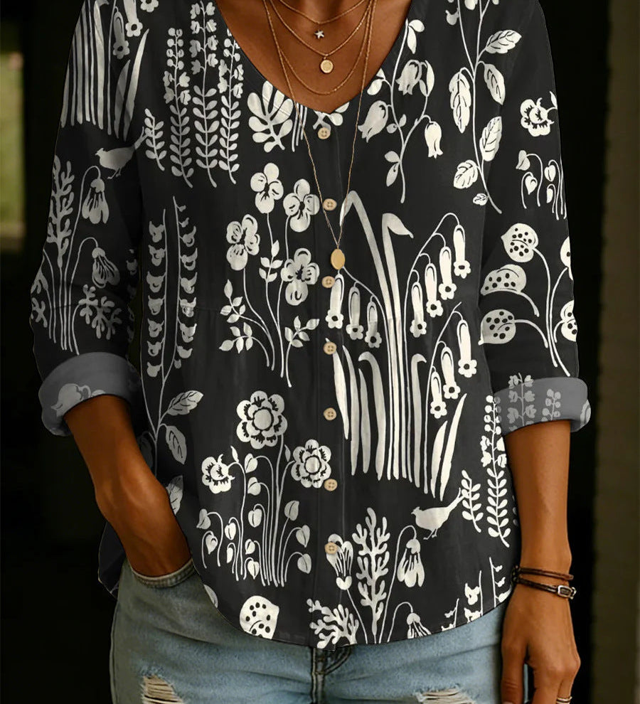Wildflower Print Boho Button Blouse