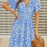 Elegant Floral V-Neck Wrap Dress