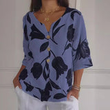 Floral Print Boho Linen Button Blouse