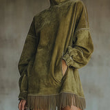 Francine™ | Washed Fringe-Hem Mock-Neck Sweatshirt Dress