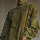 Francine™ | Washed Fringe-Hem Mock-Neck Sweatshirt Dress