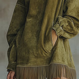Francine™ | Washed Fringe-Hem Mock-Neck Sweatshirt Dress