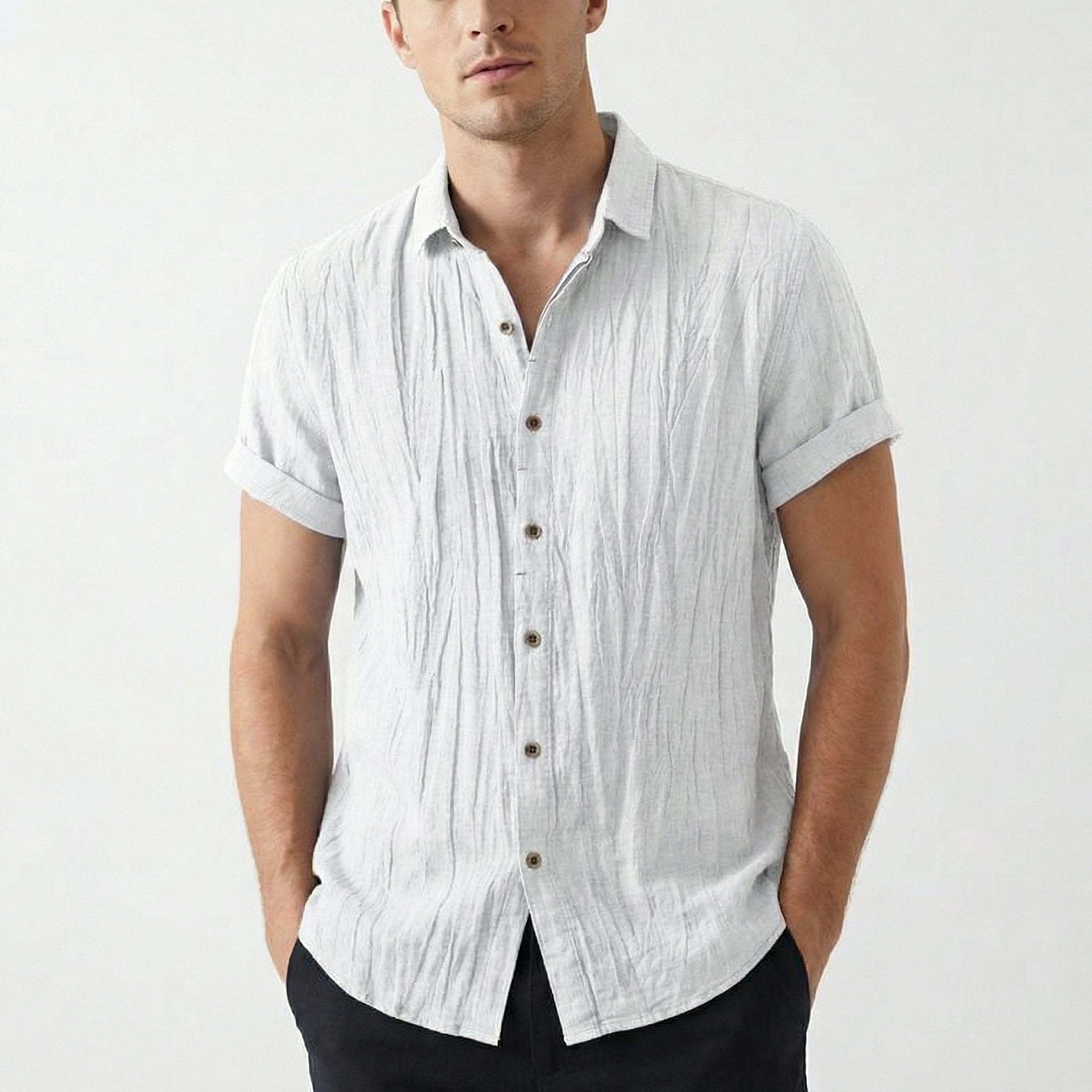 Pablo | Short Sleeve Men's Shirt with Crinkled Texture and Loose Fit | Summery