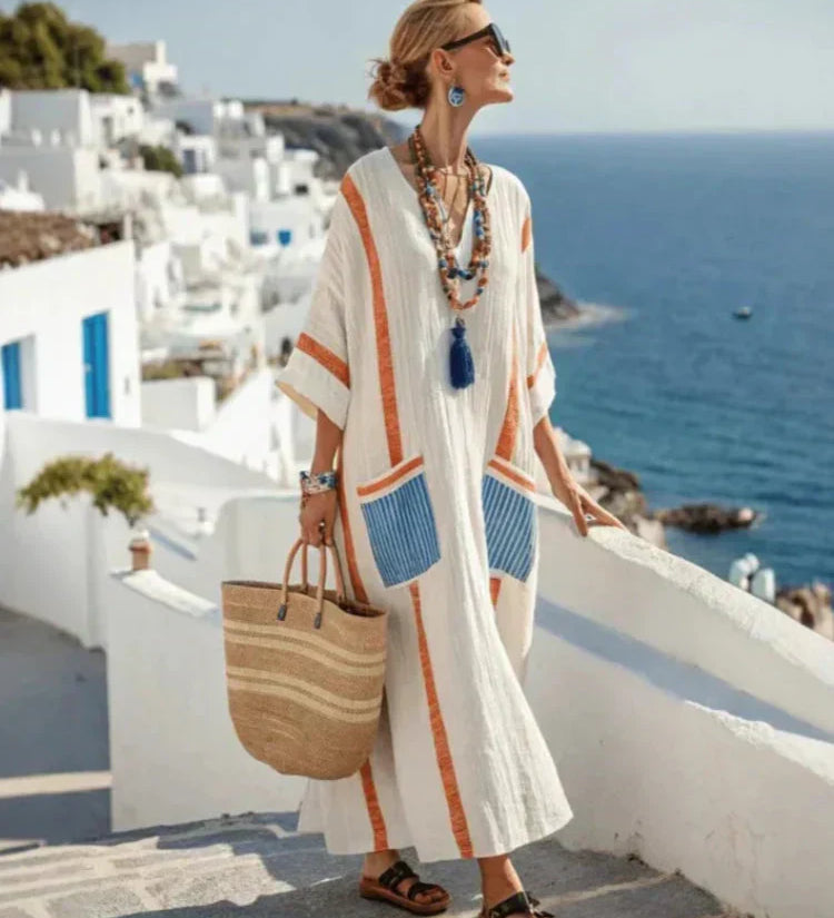 Striped Pocket Linen Resort Dress