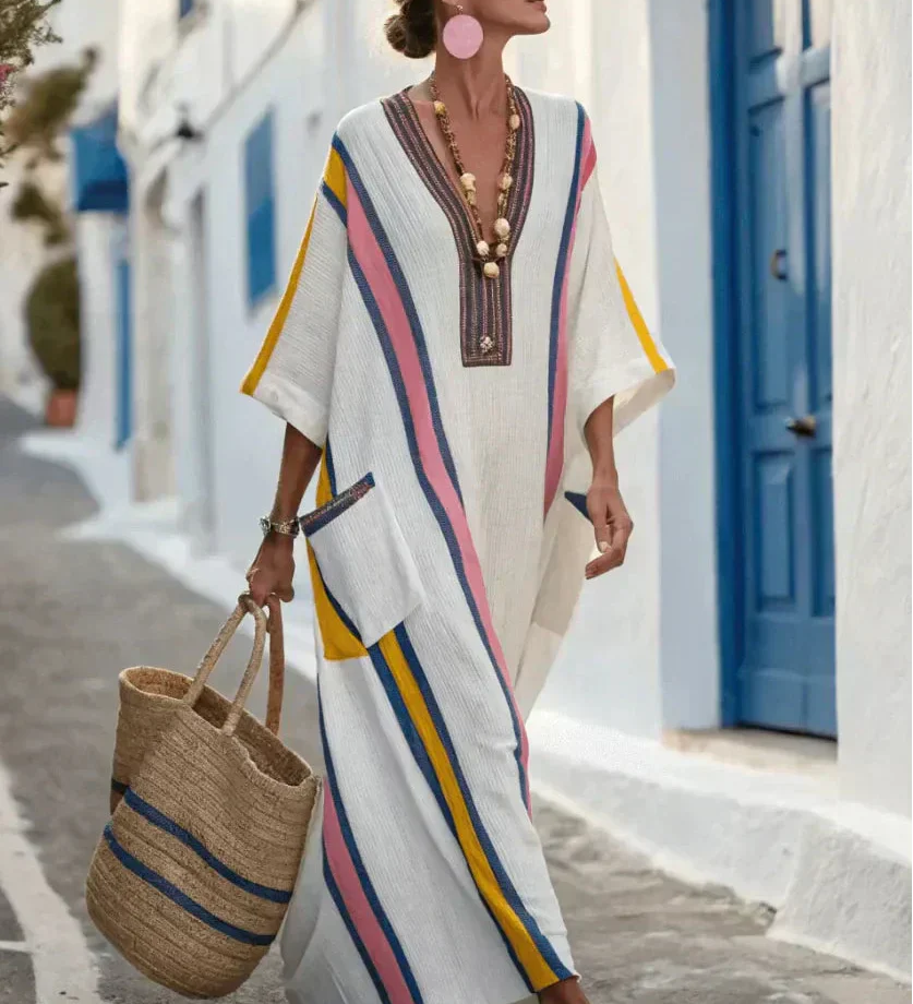 Striped Pocket Linen Resort Dress