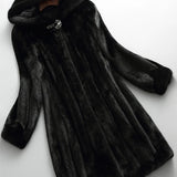 Eudora™ | Black hooded fur swing coat