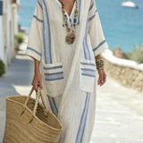 Striped Pocket Linen Resort Dress