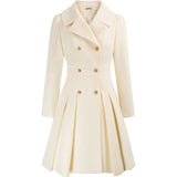 Alethea™ | Pleated Double-Breasted Fit-and-Flare Coat