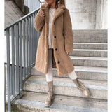 Emmeline™ | Long teddy sherpa coat with lapel collar and button front