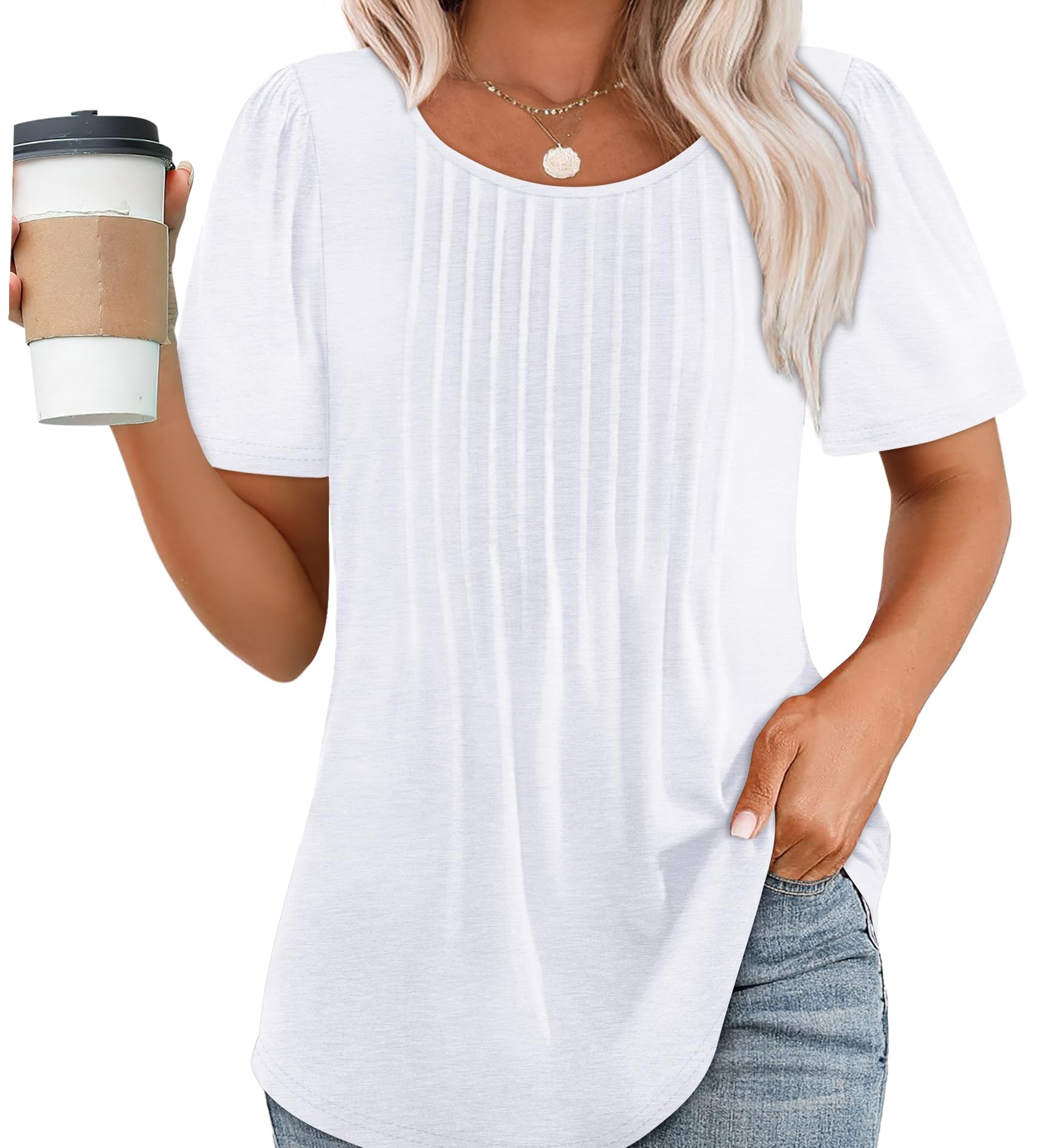 Pleated-Front Casual Relaxed-Fit Top