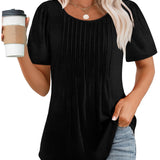 Pleated-Front Casual Relaxed-Fit Top