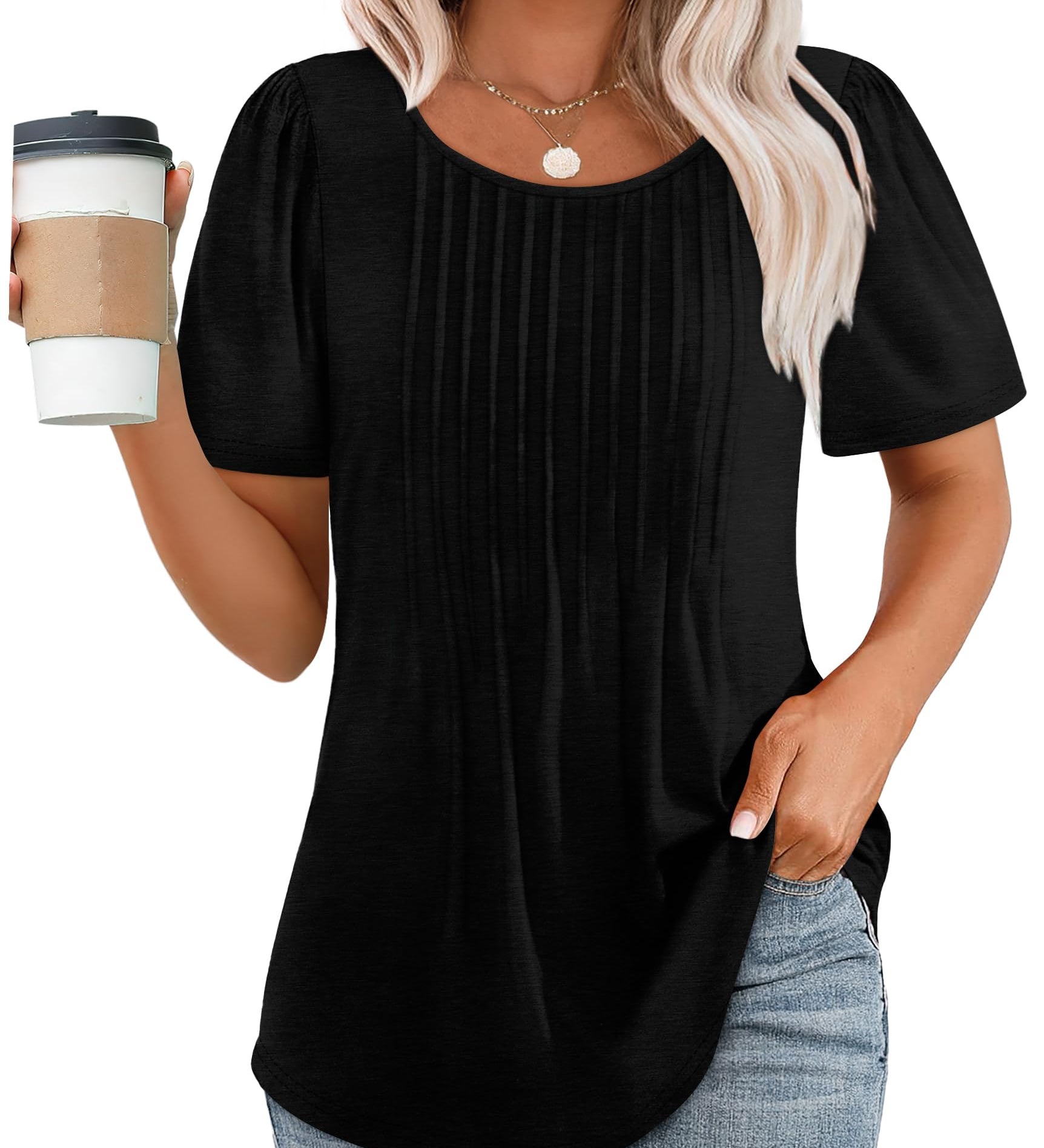 Pleated-Front Casual Relaxed-Fit Top