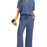 Drawstring Casual Loungewear Wide-Leg 2-Piece Set