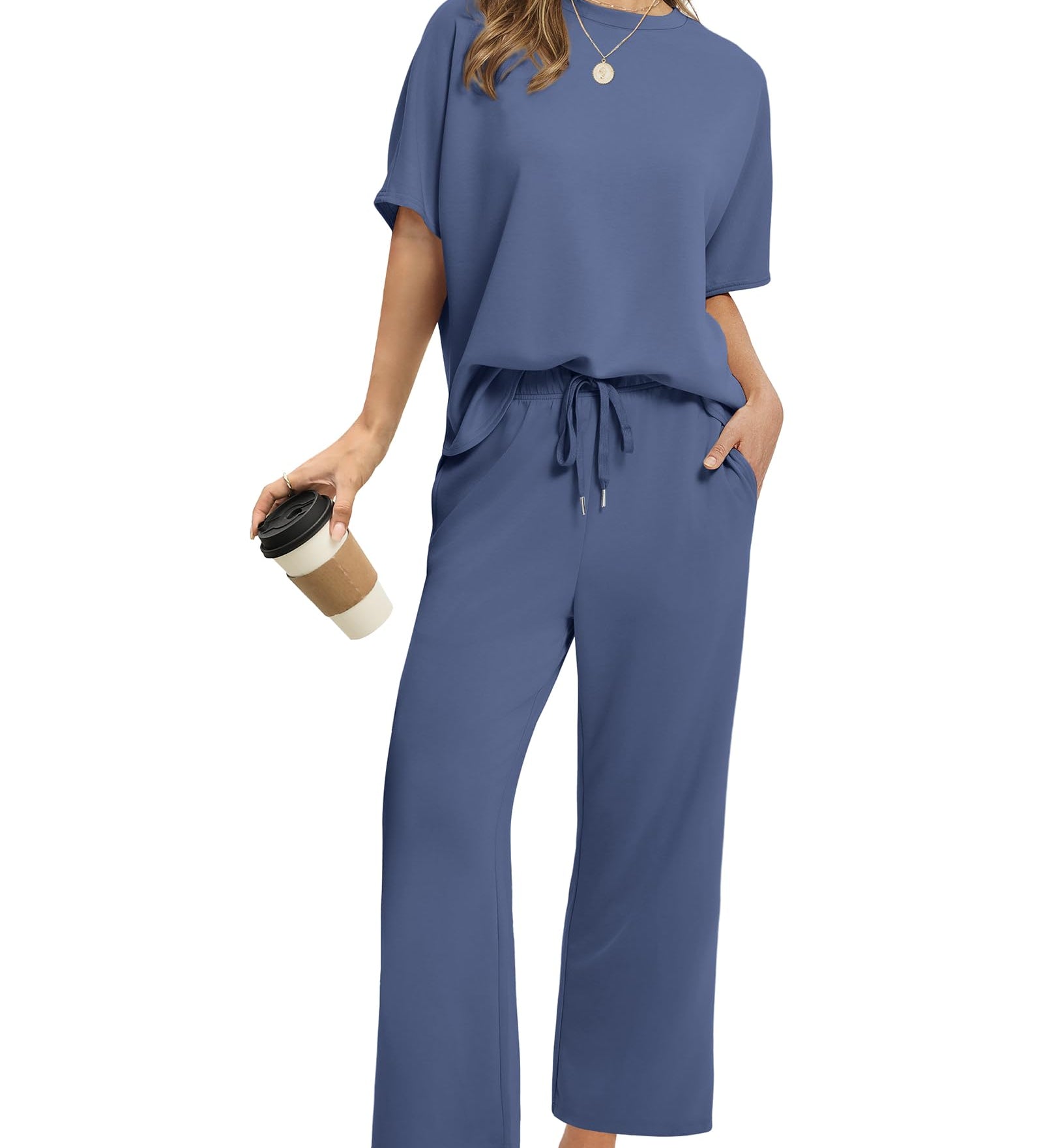 Drawstring Casual Loungewear Wide-Leg 2-Piece Set