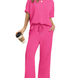 Drawstring Casual Loungewear Wide-Leg 2-Piece Set