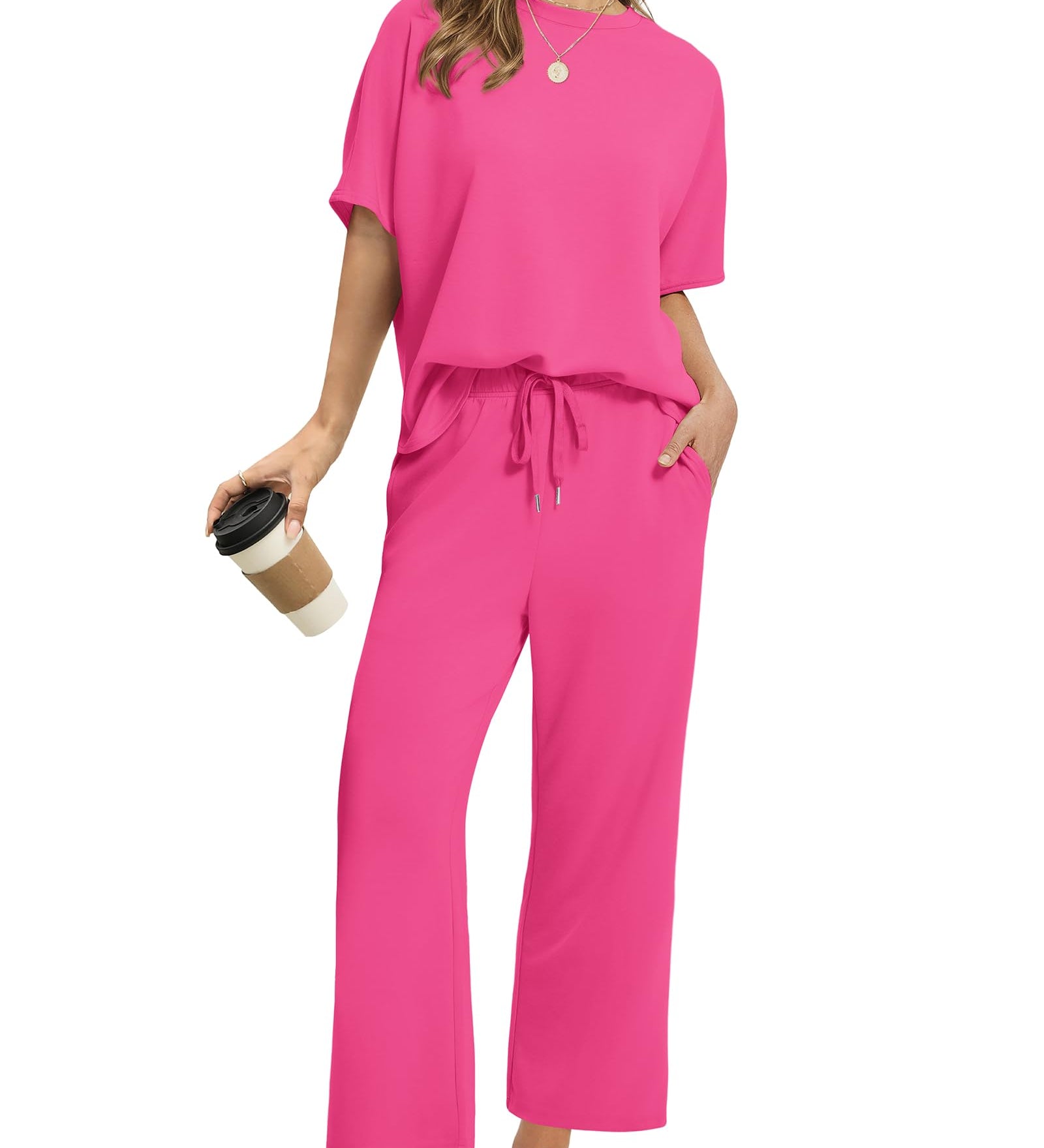 Drawstring Casual Loungewear Wide-Leg 2-Piece Set