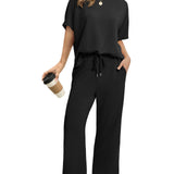 Drawstring Casual Loungewear Wide-Leg 2-Piece Set