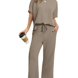 Drawstring Casual Loungewear Wide-Leg 2-Piece Set