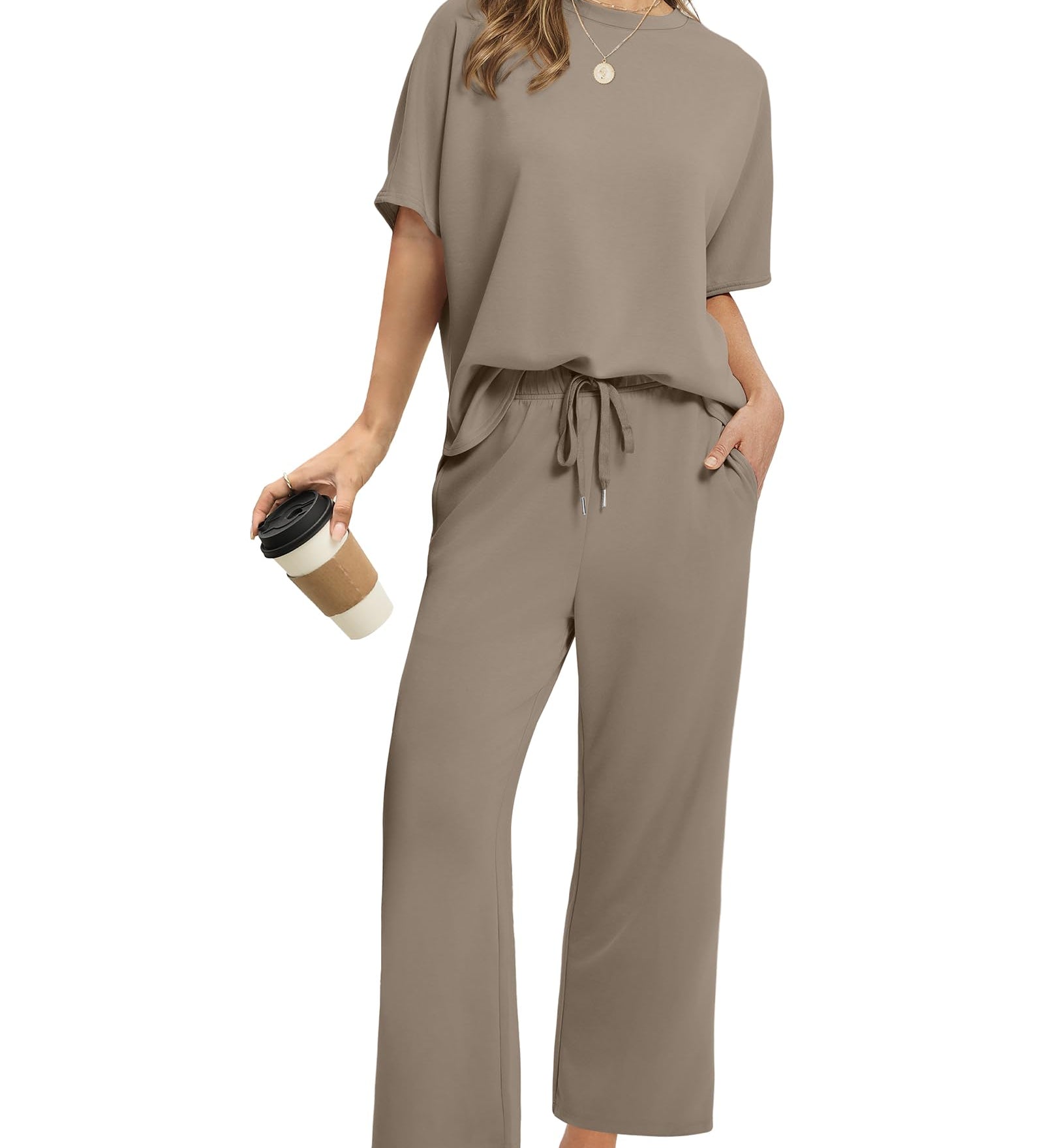 Drawstring Casual Loungewear Wide-Leg 2-Piece Set