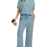 Drawstring Casual Loungewear Wide-Leg 2-Piece Set
