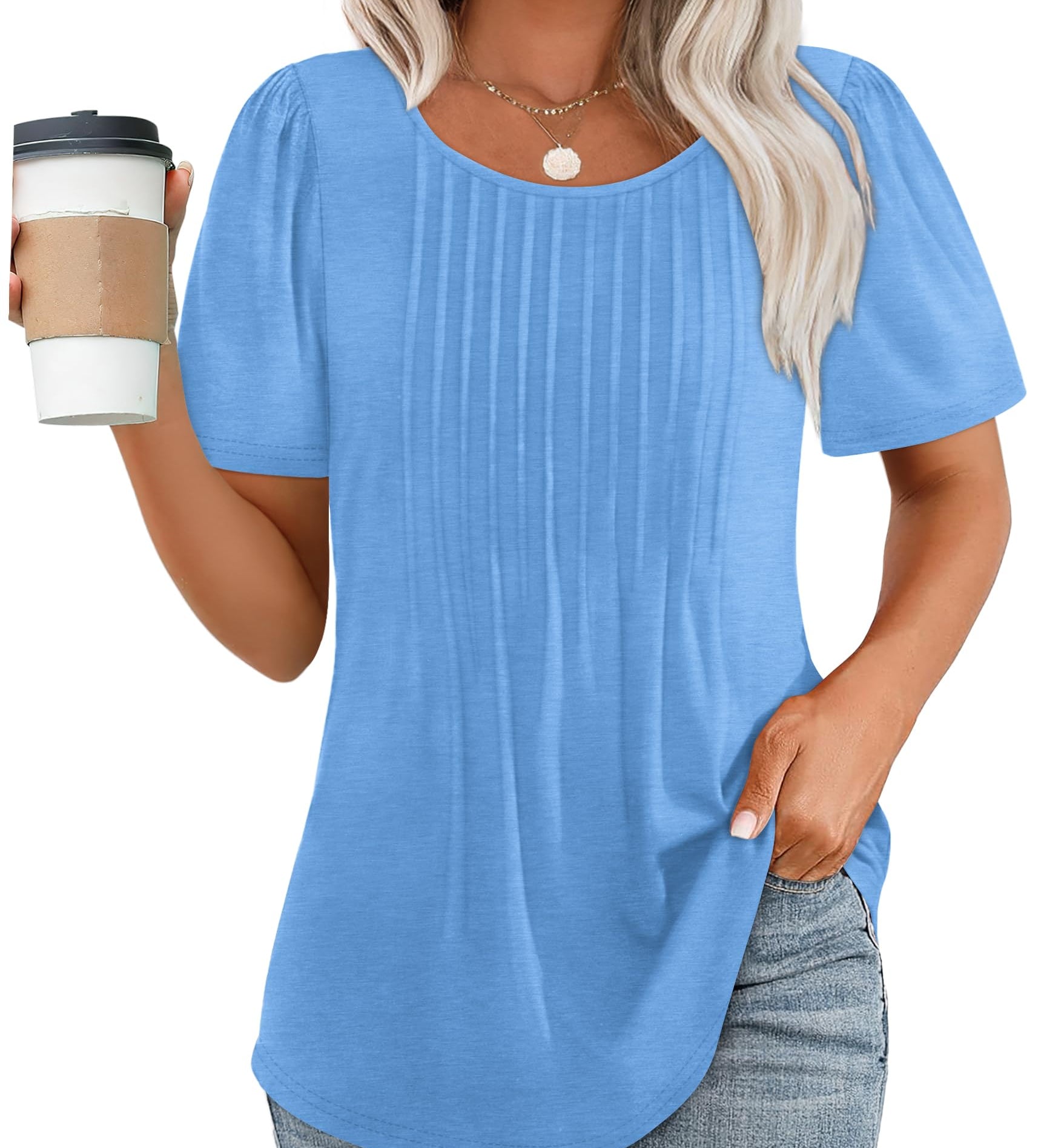 Pleated-Front Casual Relaxed-Fit Top
