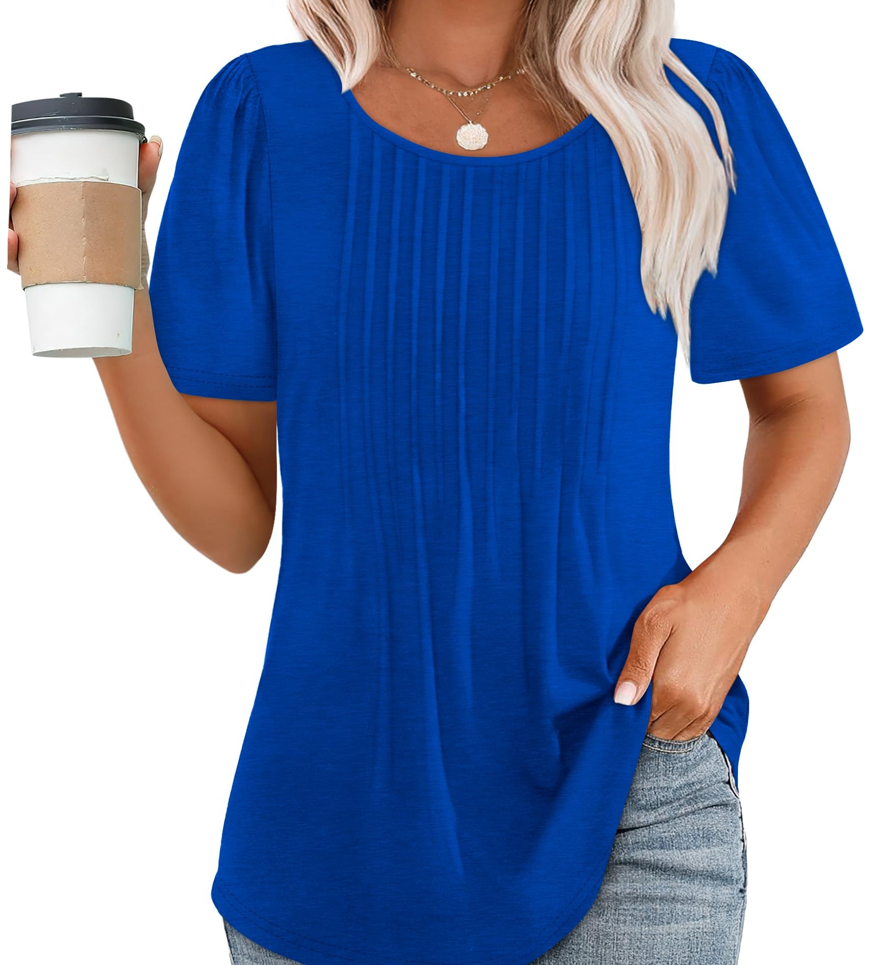 Pleated-Front Casual Relaxed-Fit Top