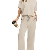 Drawstring Casual Loungewear Wide-Leg 2-Piece Set