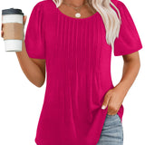 Pleated-Front Casual Relaxed-Fit Top