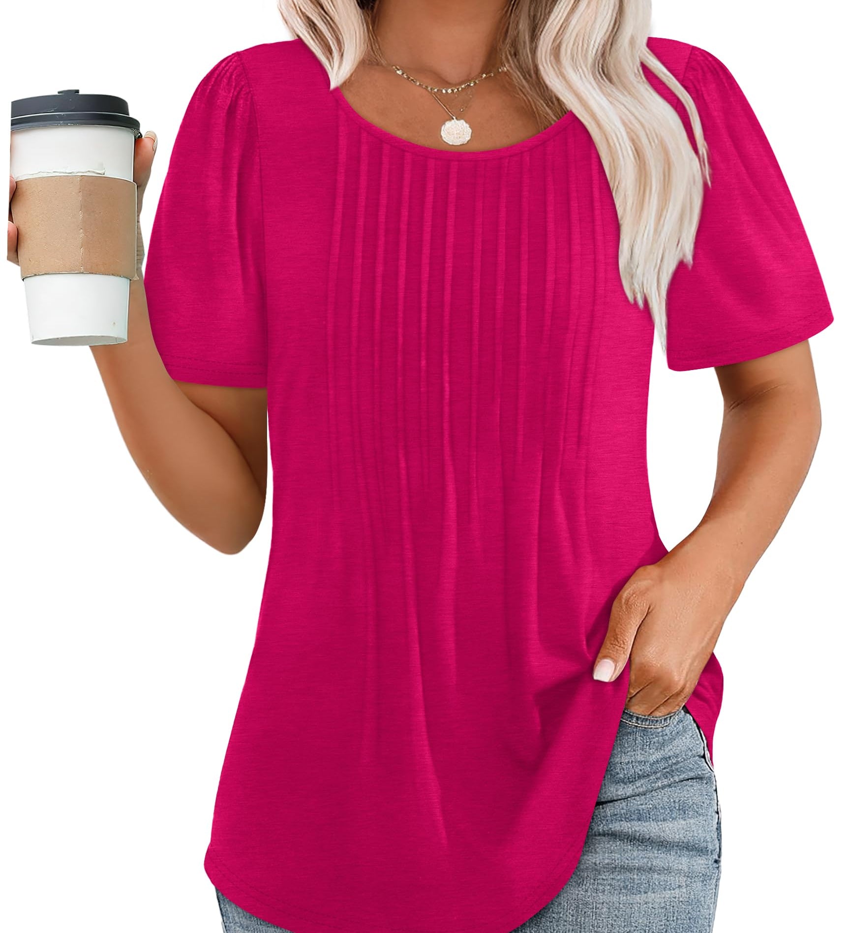 Pleated-Front Casual Relaxed-Fit Top