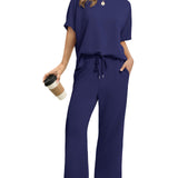 Drawstring Casual Loungewear Wide-Leg 2-Piece Set
