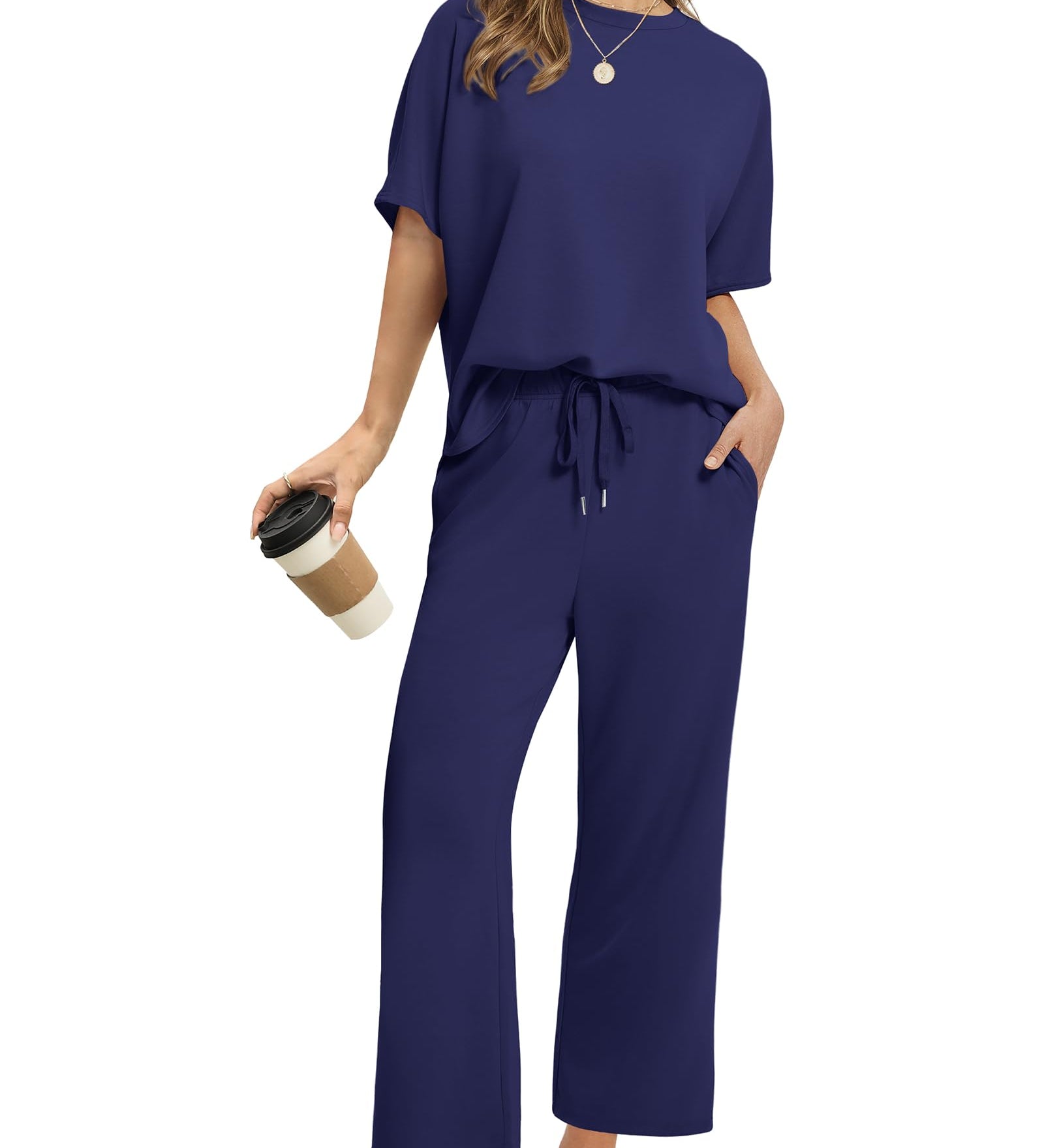 Drawstring Casual Loungewear Wide-Leg 2-Piece Set