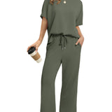 Drawstring Casual Loungewear Wide-Leg 2-Piece Set