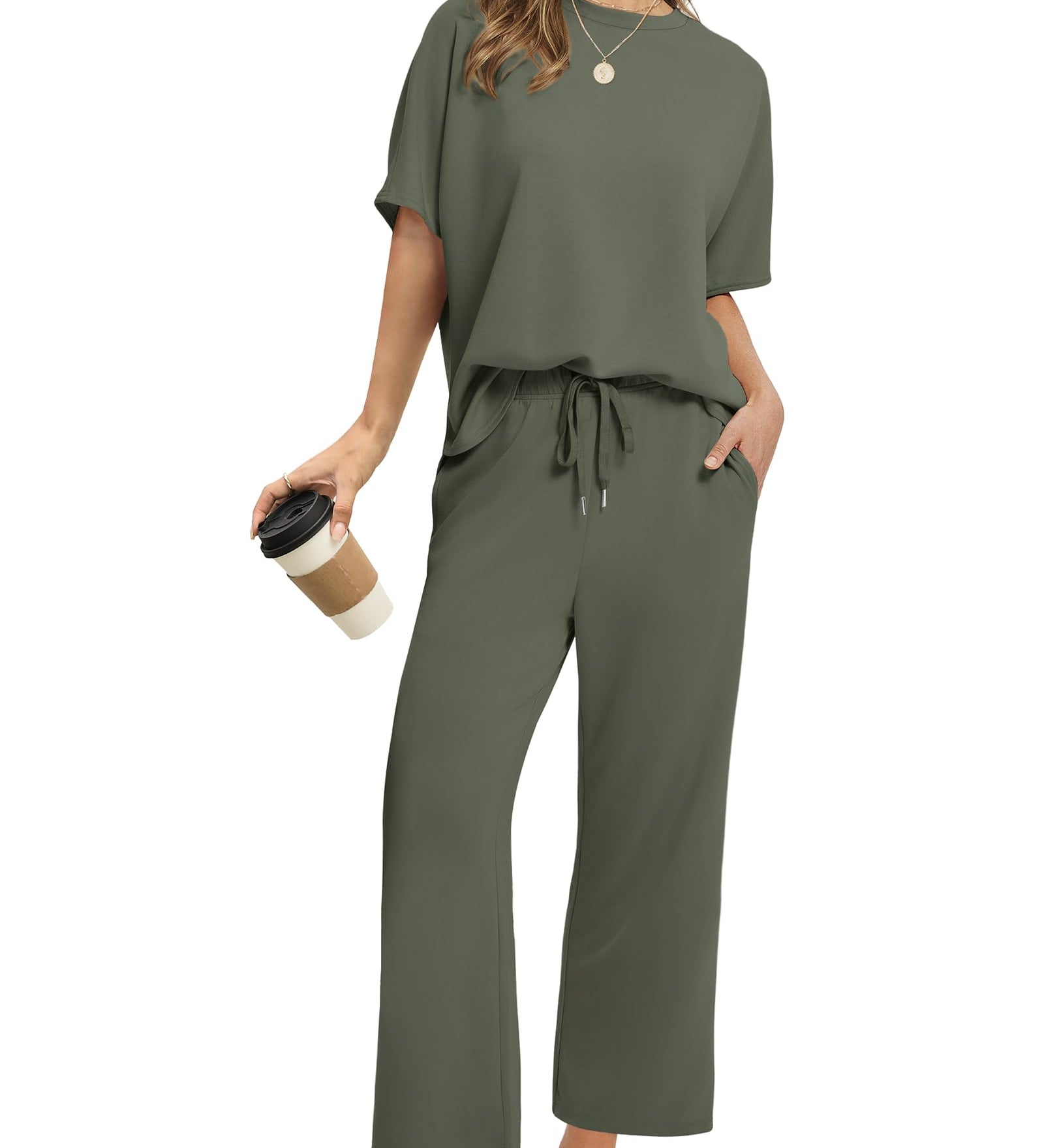 Drawstring Casual Loungewear Wide-Leg 2-Piece Set