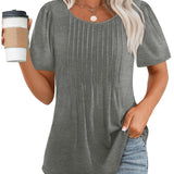 Pleated-Front Casual Relaxed-Fit Top