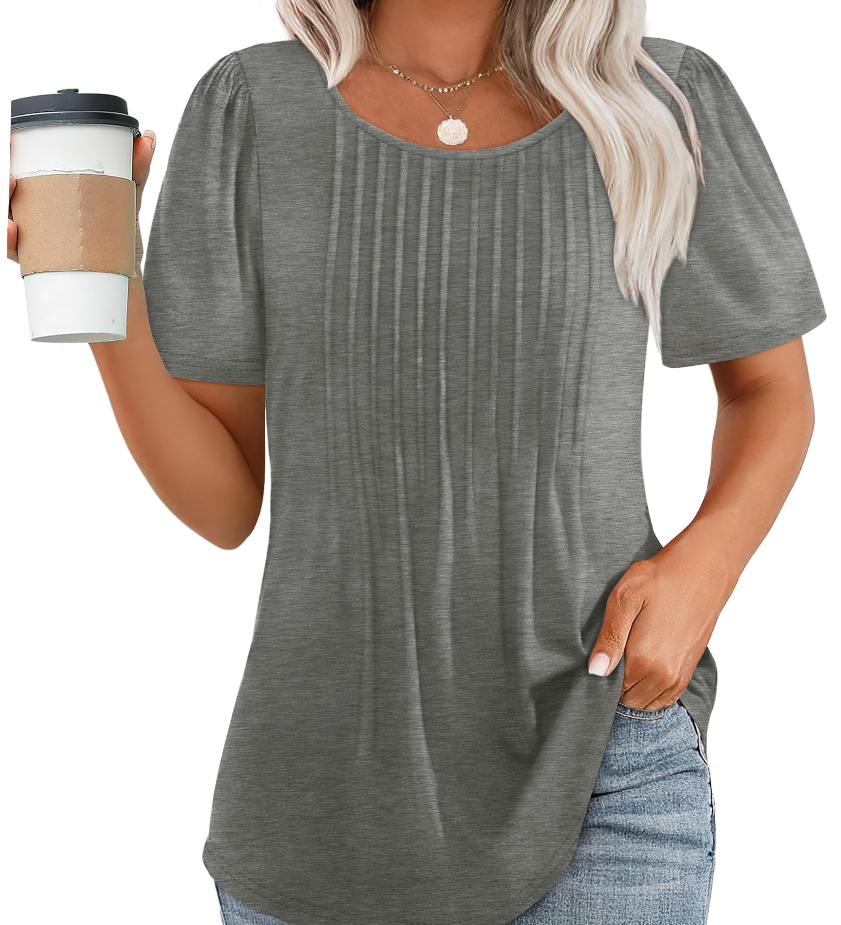 Pleated-Front Casual Relaxed-Fit Top