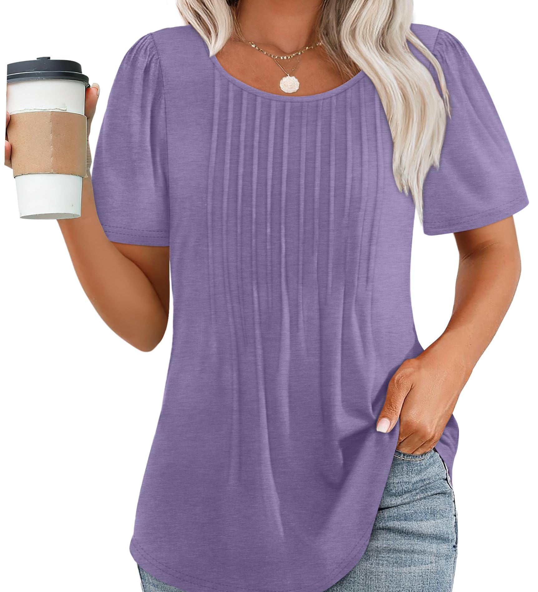 Pleated-Front Casual Relaxed-Fit Top