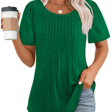 Pleated-Front Casual Relaxed-Fit Top