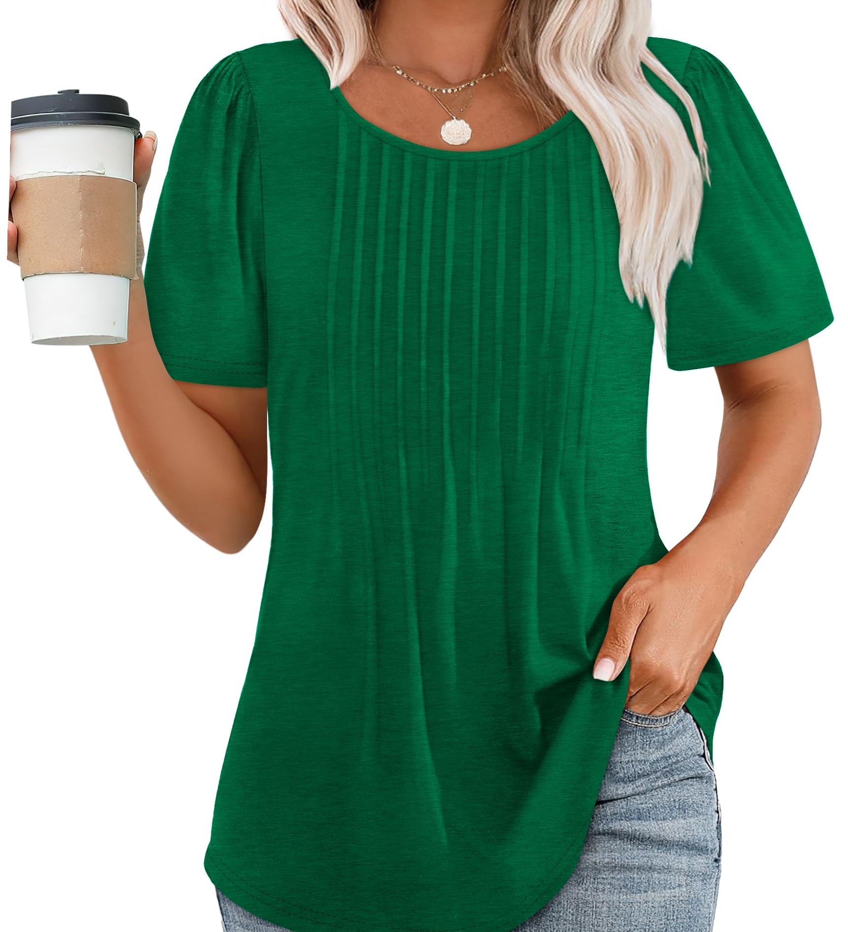 Pleated-Front Casual Relaxed-Fit Top