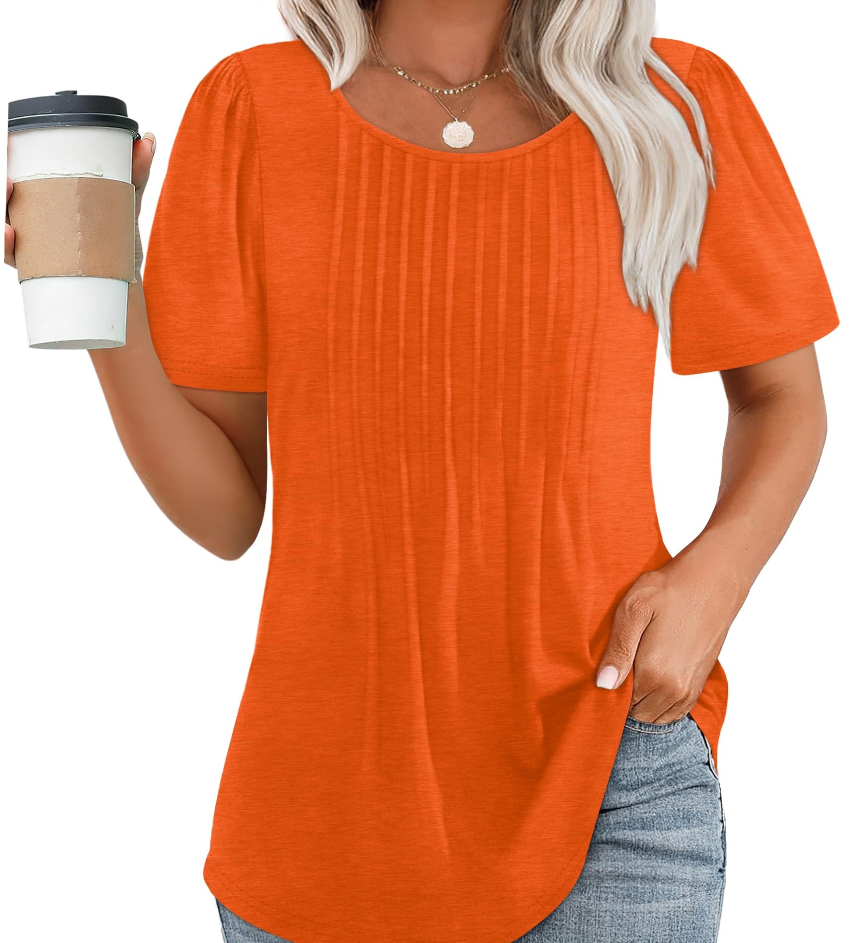 Pleated-Front Casual Relaxed-Fit Top